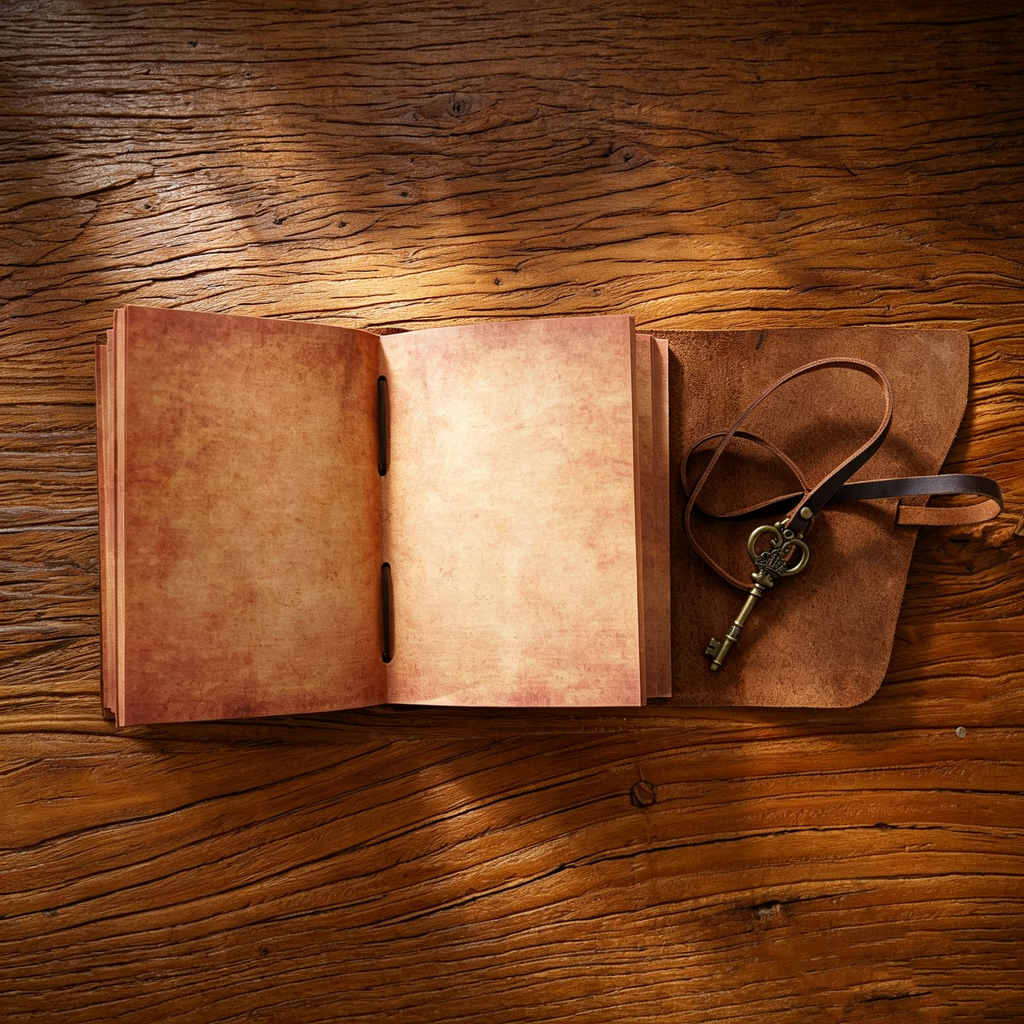 Handmade Crazy Horse Leather Travel Journal, Full Grain Cowhide Notebook with Leather Strap & Decorative Metal Key