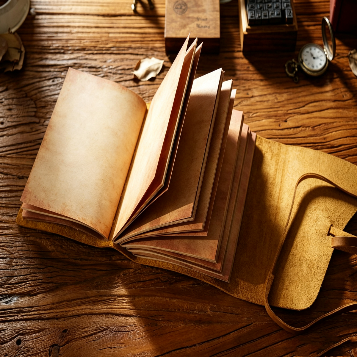 Close view of a leather travel journal
