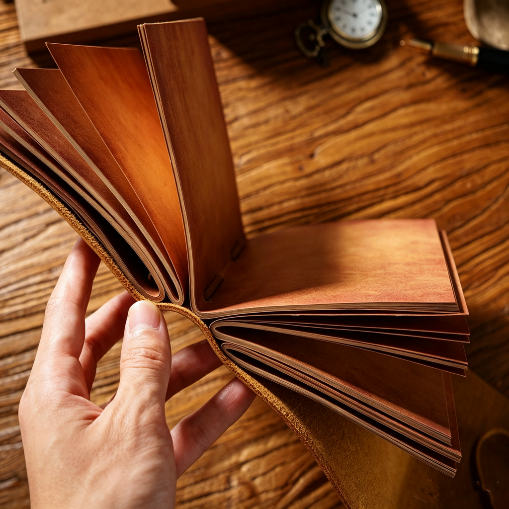 Handmade Crazy Horse Leather Travel Journal, Full Grain Cowhide Notebook with Leather Strap & Decorative Metal Key