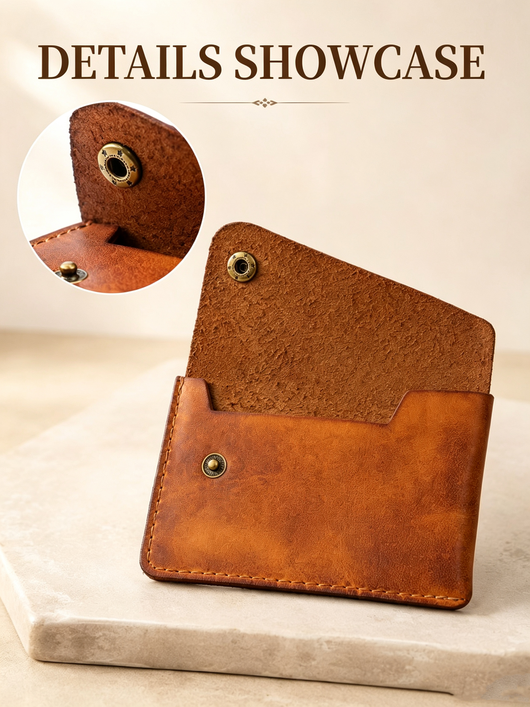 Handmade Full Grain Leather Card Wallet, Envelope Style Snap Button Coin Purse, Minimalist Vintage Leather Card Holder