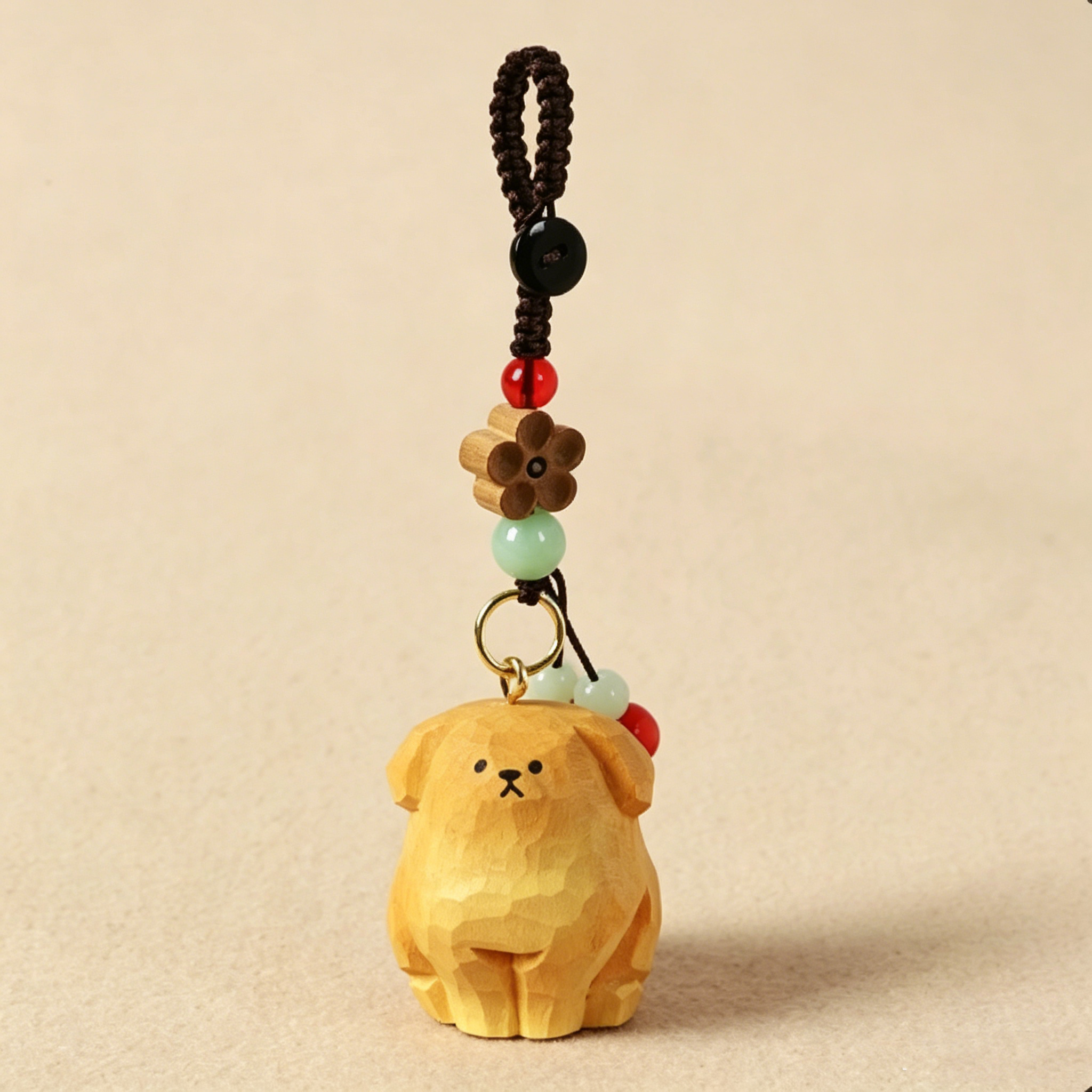 Handmade Carved Wooden Animal Keychain, Peach Blossom Charm for Keys & Bags