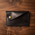 Handmade Full Grain Leather Card Wallet, Envelope Style Snap Button Coin Purse, Minimalist Vintage Leather Card Holder