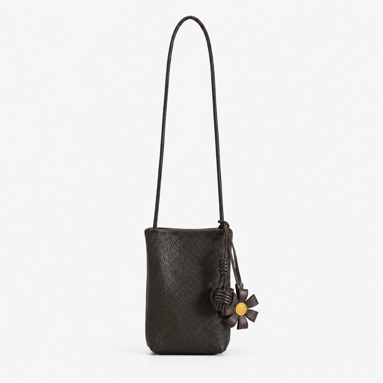 SICOPERT Small Crossbody Phone Bag with Woven Ball & Flower Charm