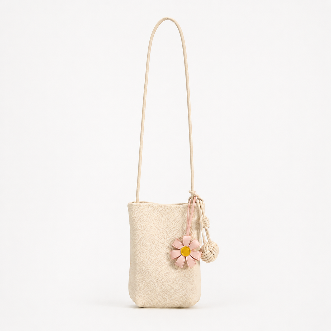SICOPERT Small Crossbody Phone Bag with Woven Ball & Flower Charm