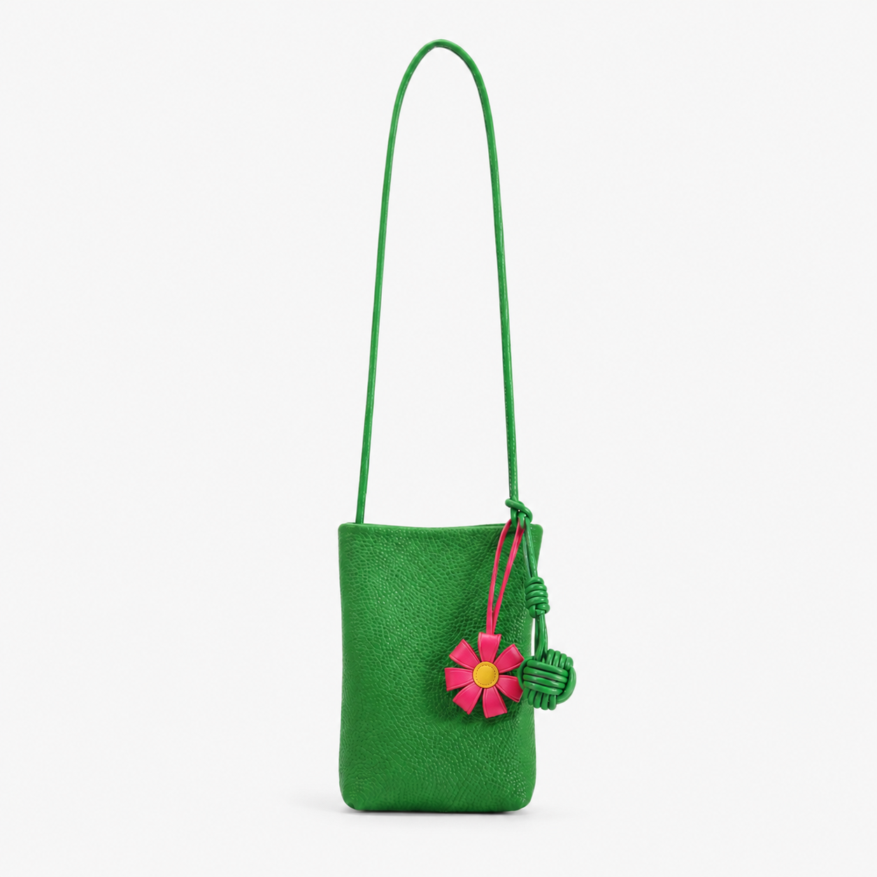 SICOPERT Small Crossbody Phone Bag with Woven Ball & Flower Charm