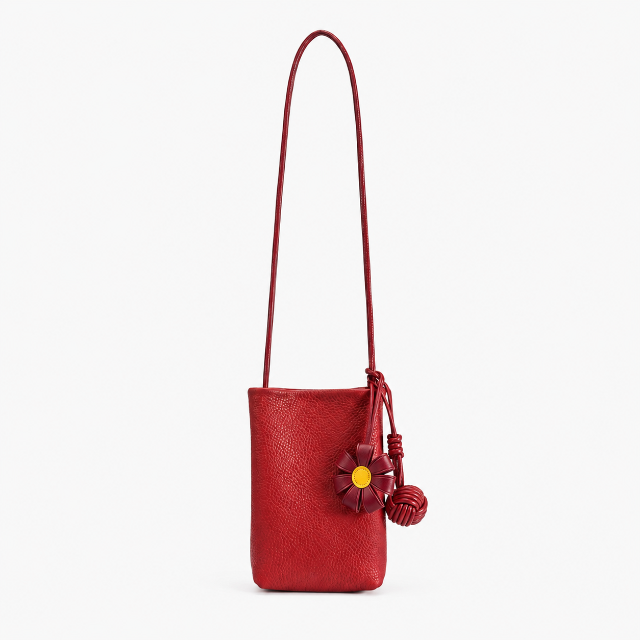 SICOPERT Small Crossbody Phone Bag with Woven Ball & Flower Charm