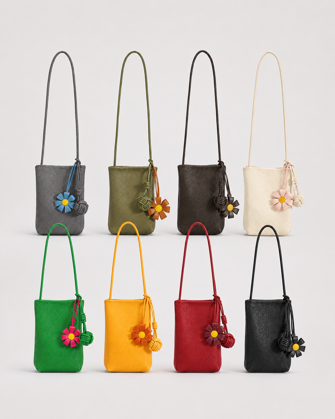 SICOPERT Small Crossbody Phone Bag with Woven Ball & Flower Charm