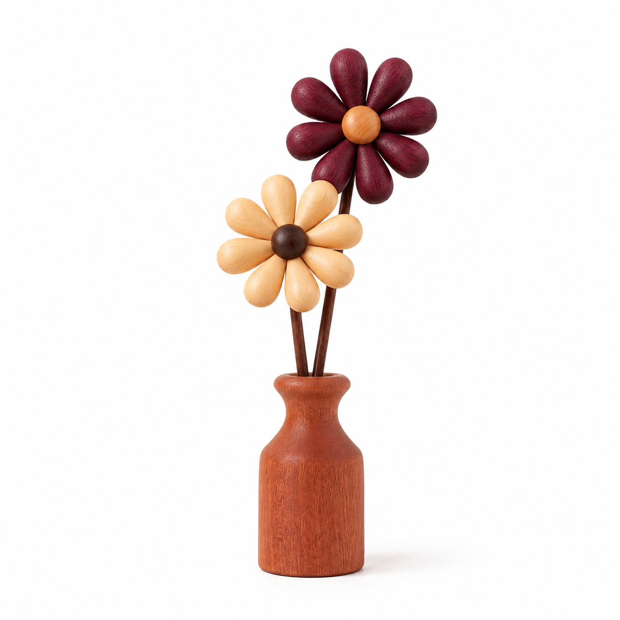 Wooden Daisy Vase Decor – Color-Coordinated Floral Tabletop Ornament for Home, Office & Gift Display
