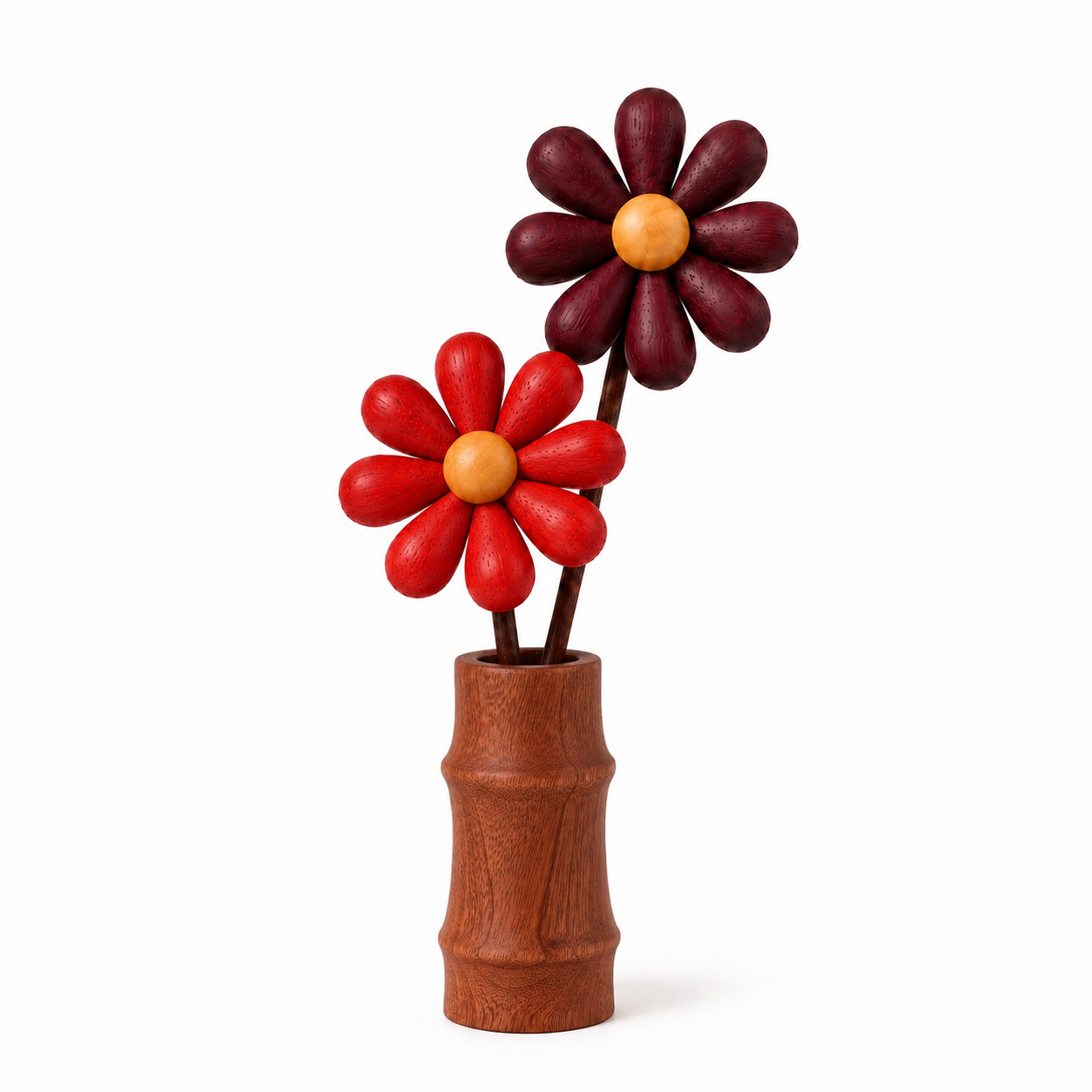 Wooden Daisy Vase Decor – Color-Coordinated Floral Tabletop Ornament for Home, Office & Gift Display