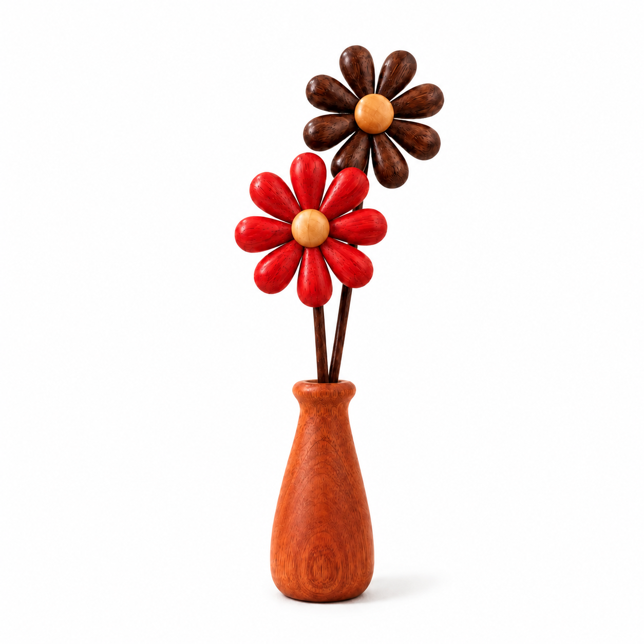Wooden Daisy Vase Decor – Color-Coordinated Floral Tabletop Ornament for Home, Office & Gift Display