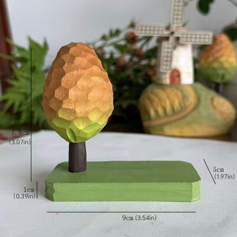 Hand-Carved Wooden Tree Ornament, Compatible with Cottage & Cute Wood-Carved Animals, Desktop Decoration, Whimsical Wood Carving Home Decor, Unique Gift for Desk & Shelf
