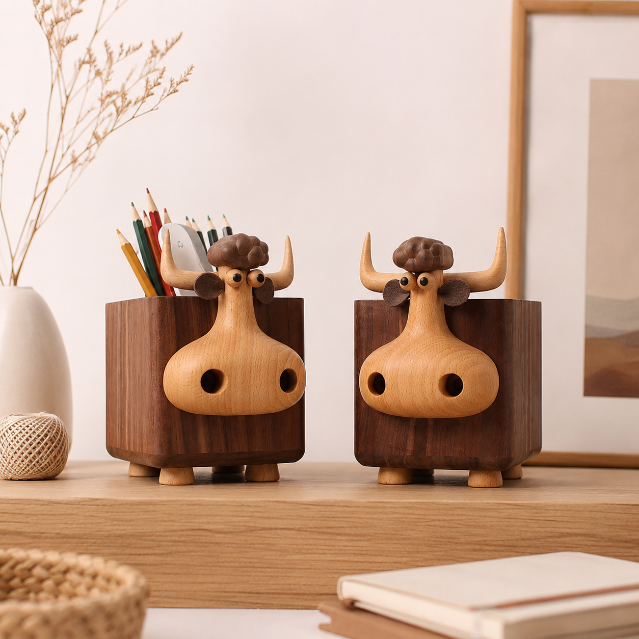Whimsical Wooden Desk Organizer & Pencil Holder Collection