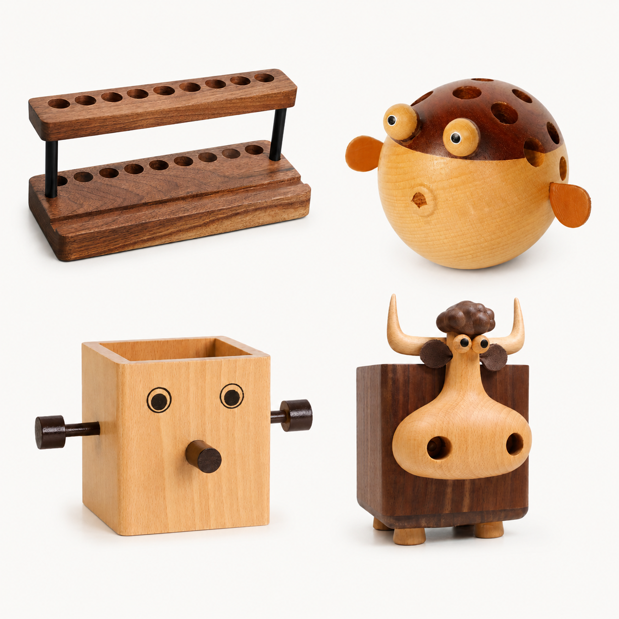 Whimsical Wooden Desk Organizer & Pencil Holder Collection