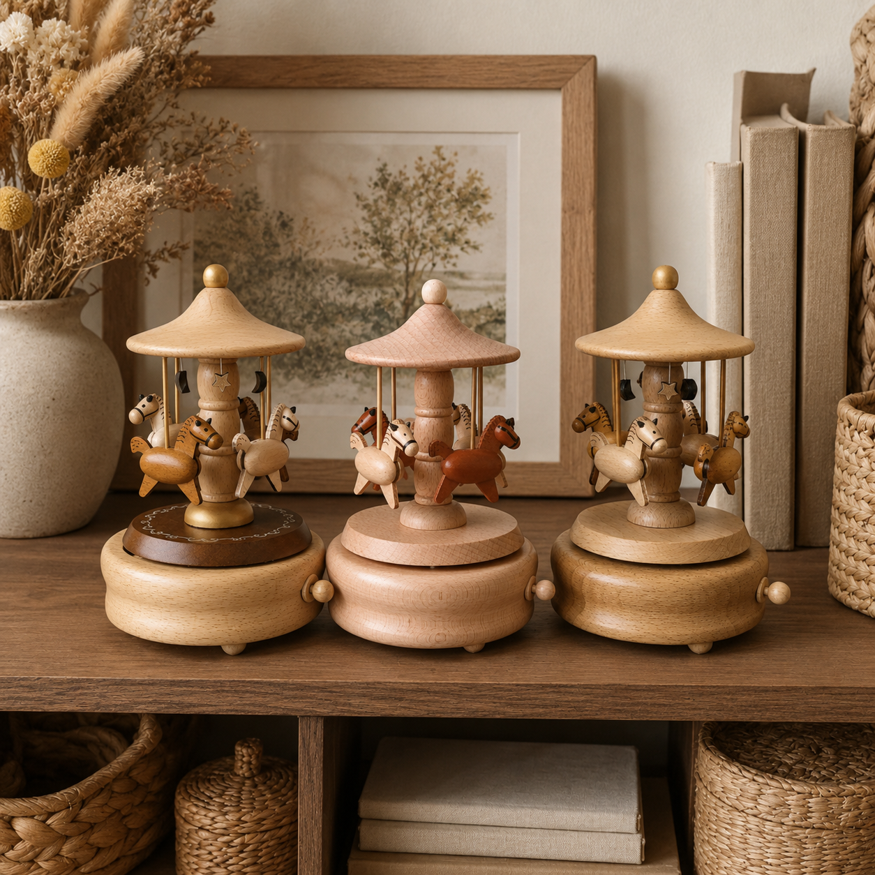Wooden Music Box Collection – Cute Vintage Wooden Ornaments for Home Decor & Gifts