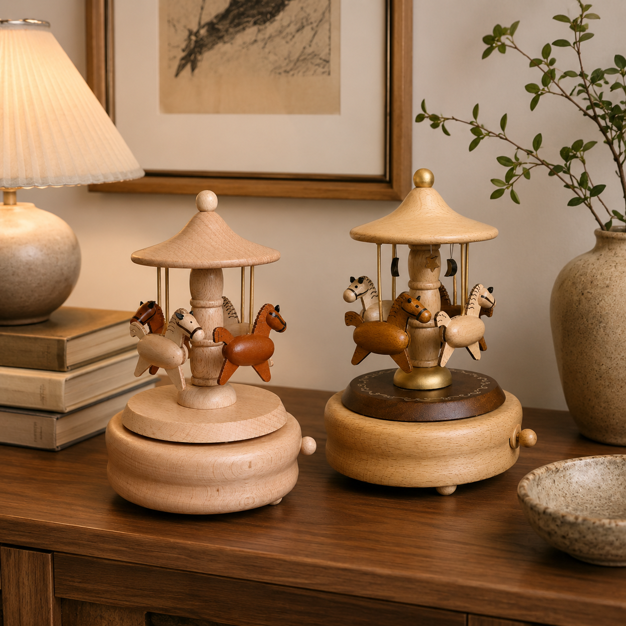 Wooden Music Box Collection – Cute Vintage Wooden Ornaments for Home Decor & Gifts