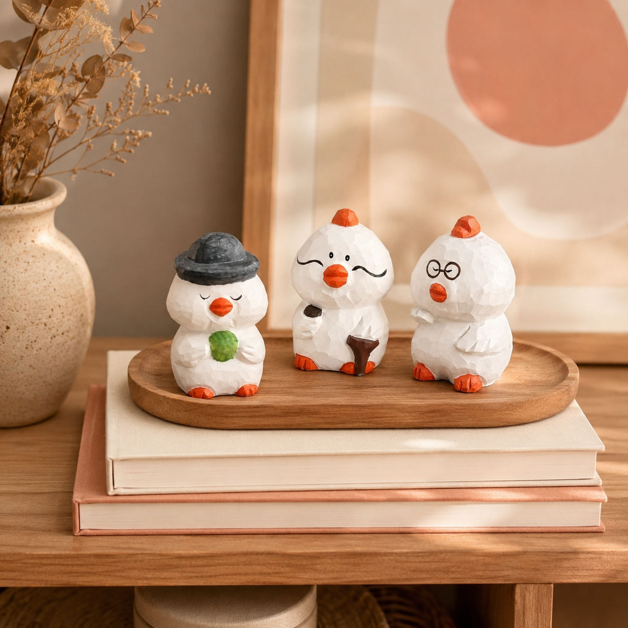 Cute Handmade Wooden Duck Ornaments, Creative Tabletop Art Decor for Home Office Car Decoration