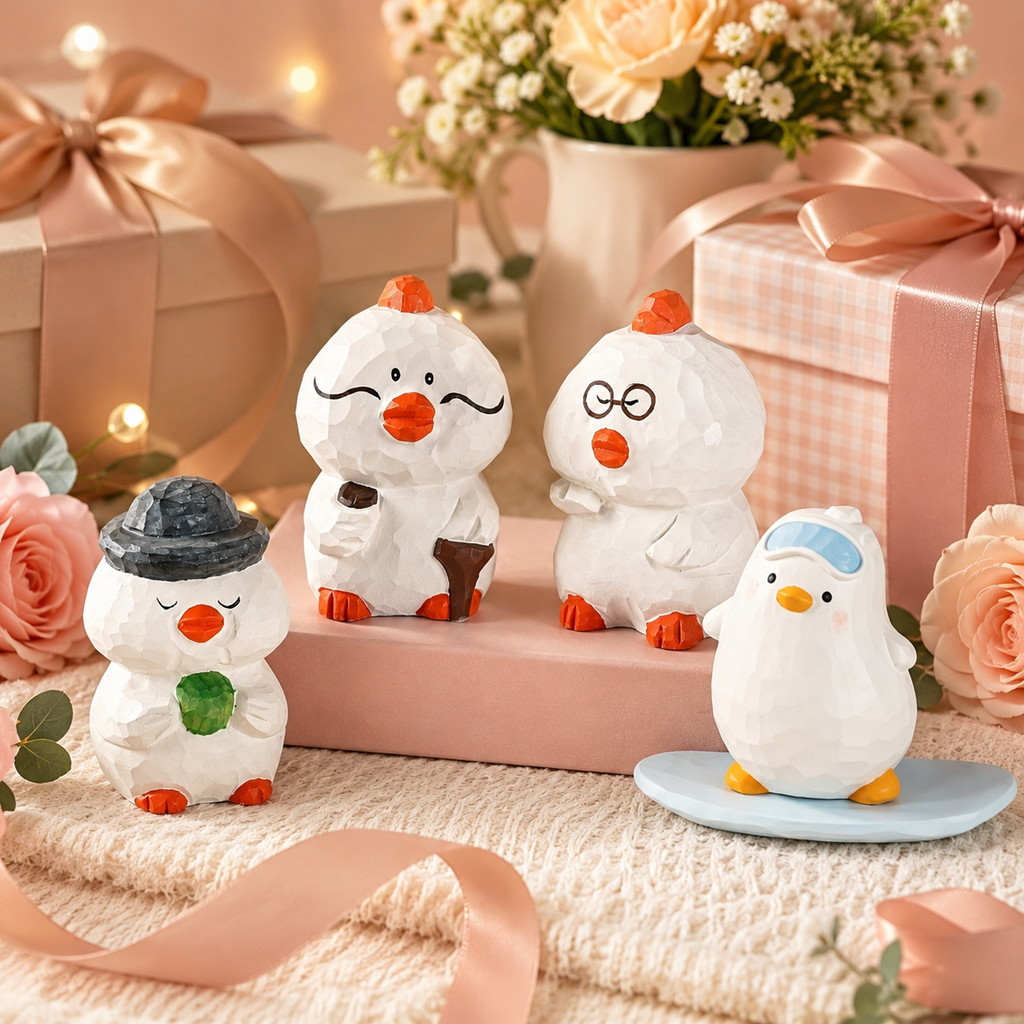 Cute Handmade Wooden Duck Ornaments, Creative Tabletop Art Decor for Home Office Car Decoration