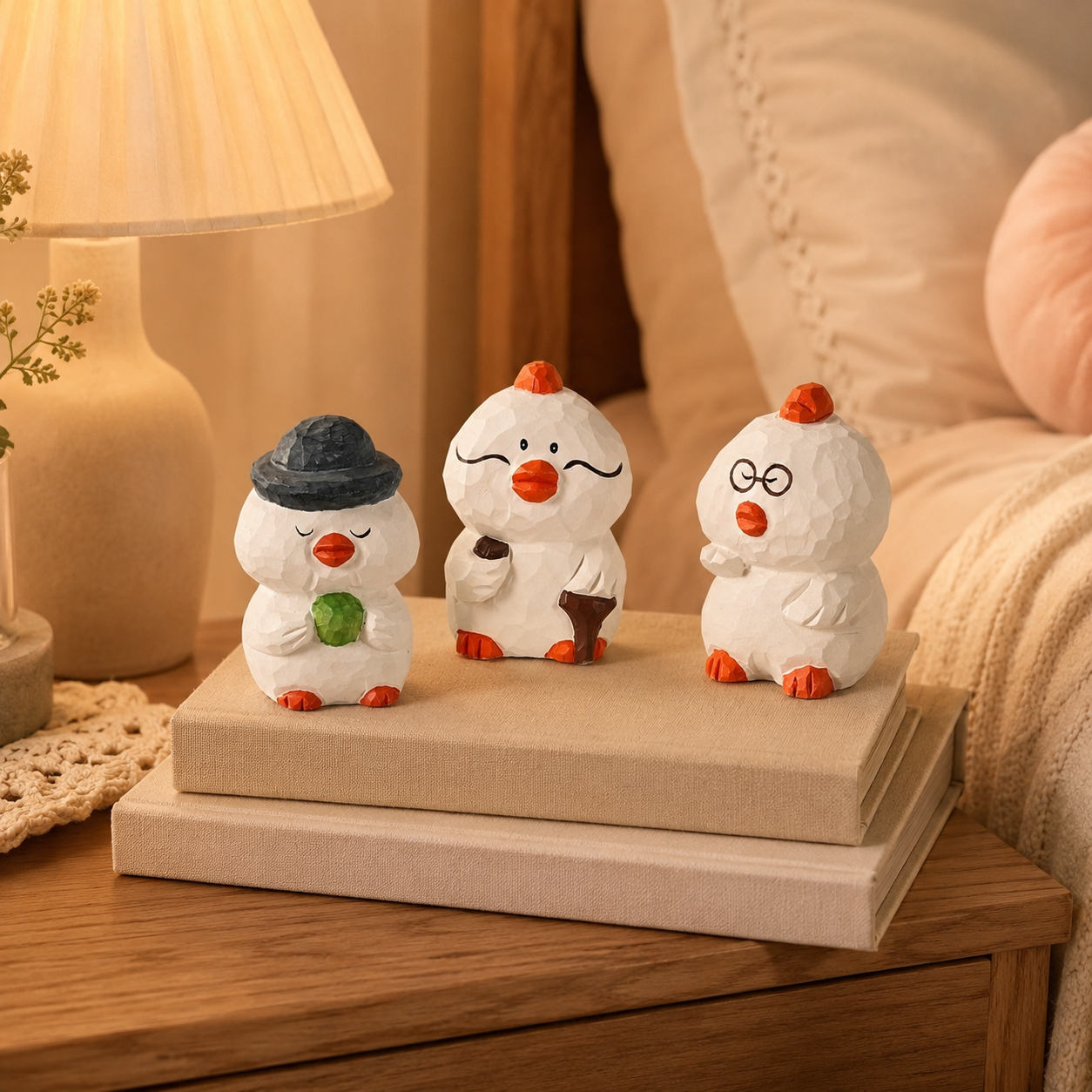 Cute Handmade Wooden Duck Ornaments, Creative Tabletop Art Decor for Home Office Car Decoration