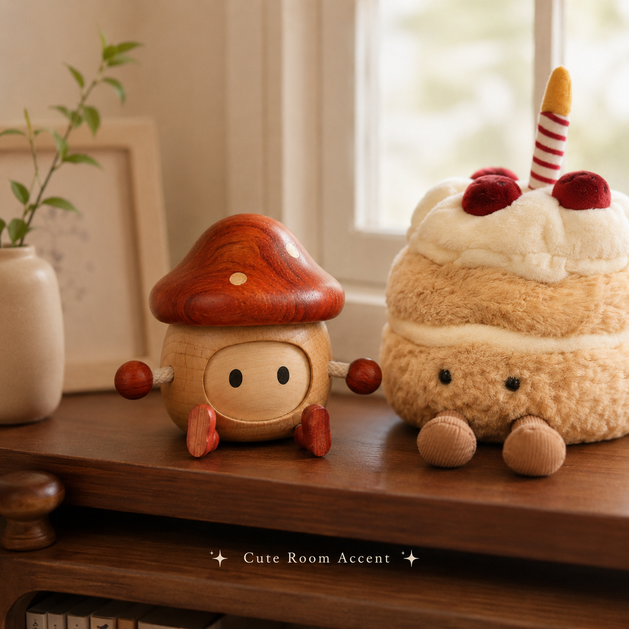 Whimsical Wooden Trinket Box – Mushroom & Cherry Cupcake Storage Decor