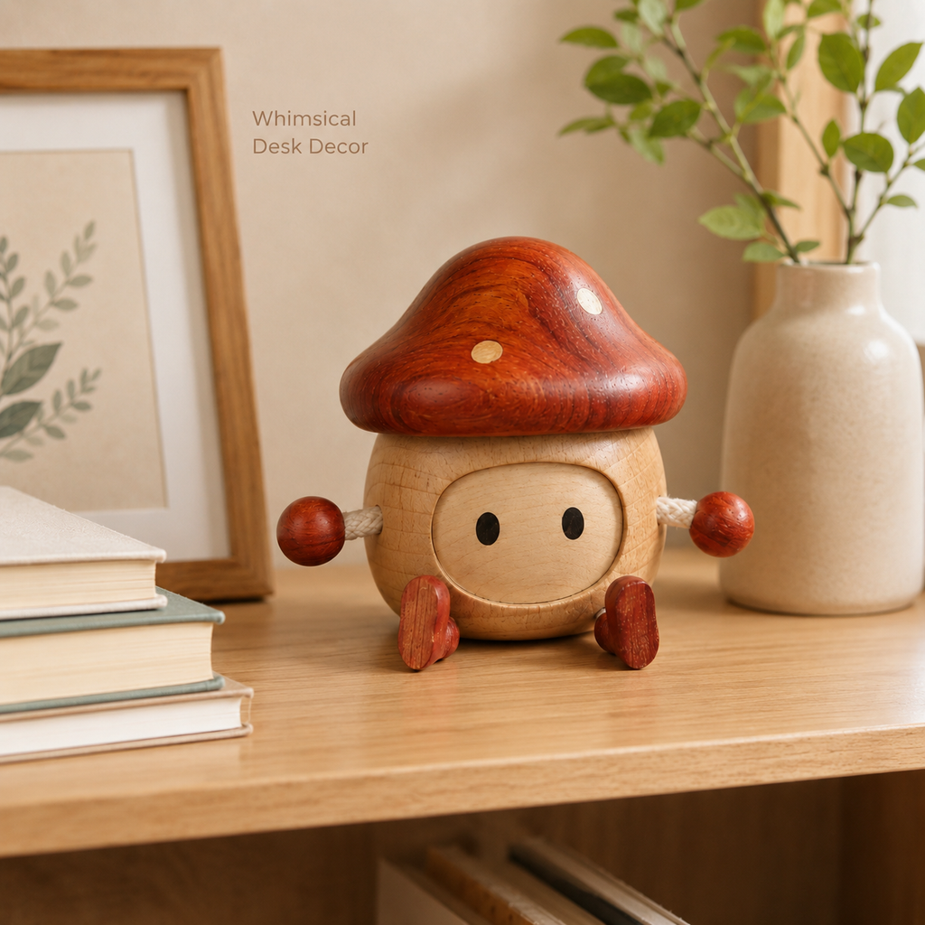 Whimsical Wooden Trinket Box – Mushroom & Cherry Cupcake Storage Decor