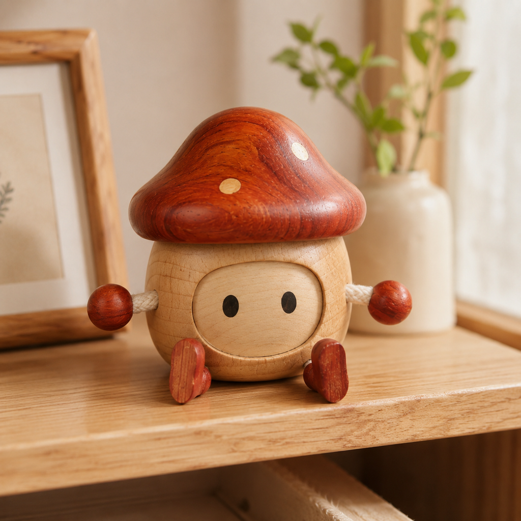 Whimsical Wooden Trinket Box – Mushroom & Cherry Cupcake Storage Decor