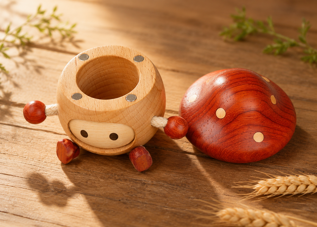 Whimsical Wooden Trinket Box – Mushroom & Cherry Cupcake Storage Decor