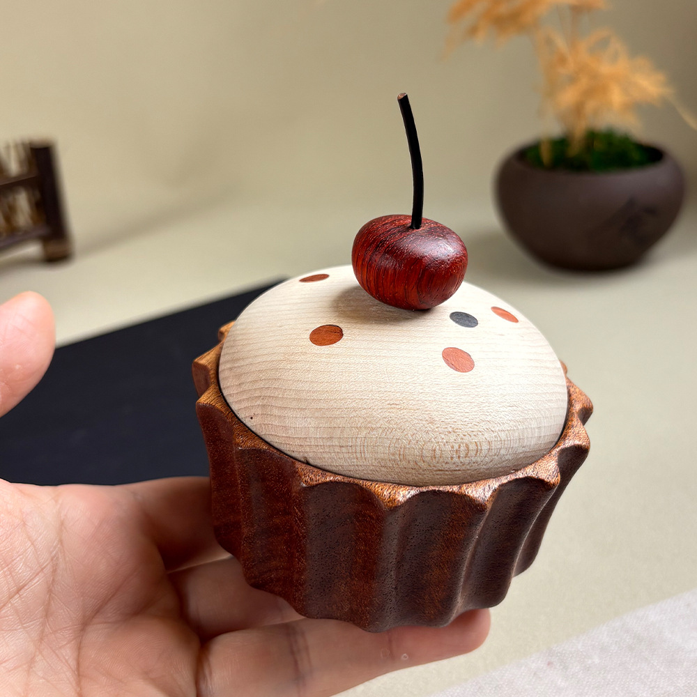 Whimsical Wooden Trinket Box – Mushroom & Cherry Cupcake Storage Decor