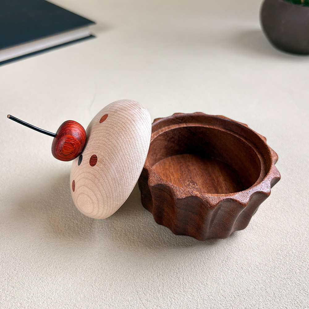 Whimsical Wooden Trinket Box – Mushroom & Cherry Cupcake Storage Decor
