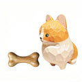 Hand Carved Wooden Corgi Figurine & Dog Bone Set – Cute Desk Decor & Gift for Corgi Lovers