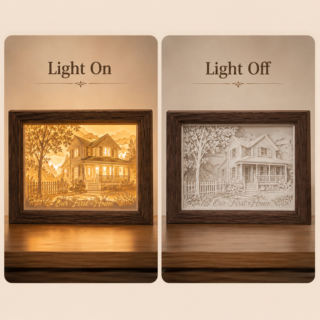Personalized First Home Paper Light Box – Custom House Portrait