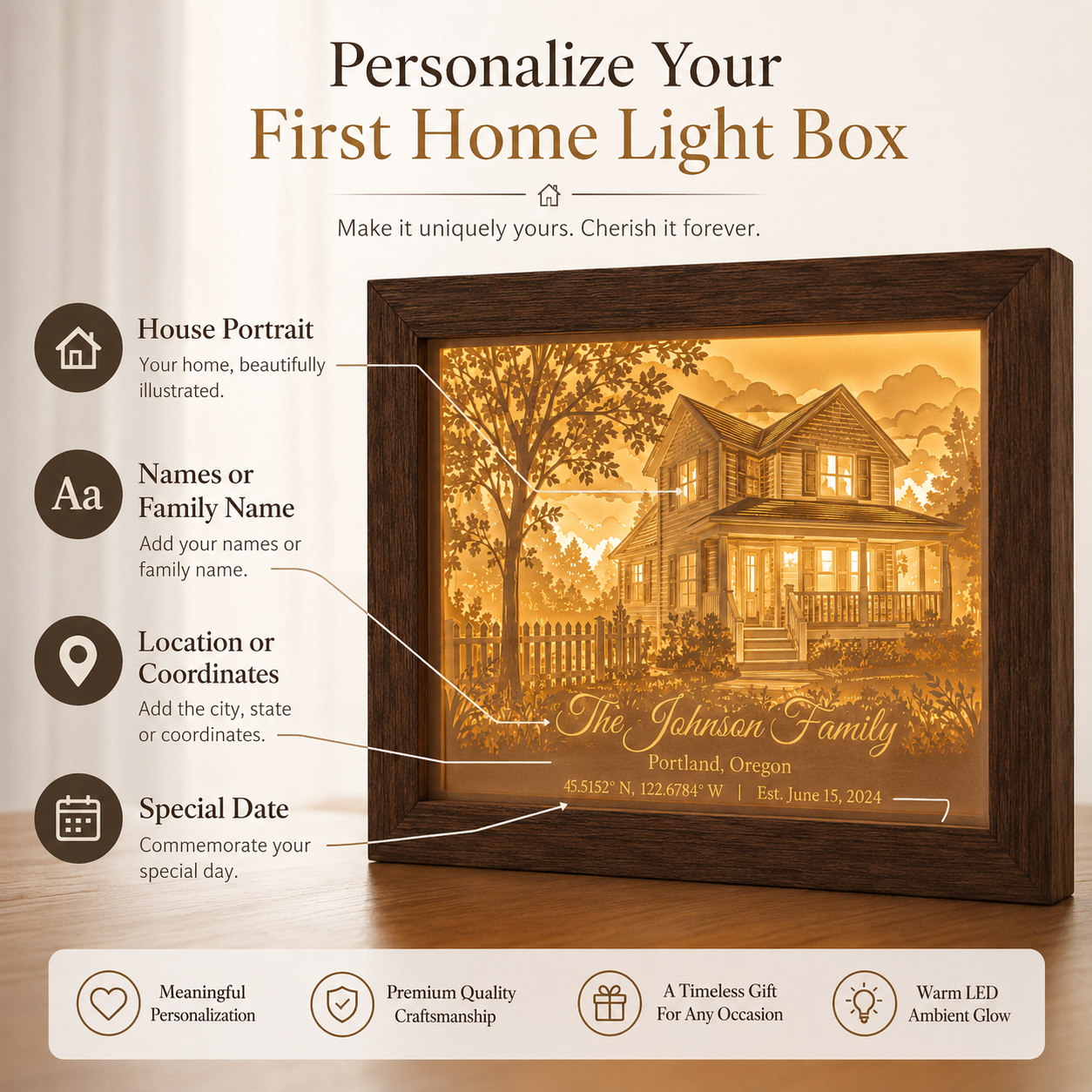 Personalized First Home Paper Light Box – Custom House Portrait