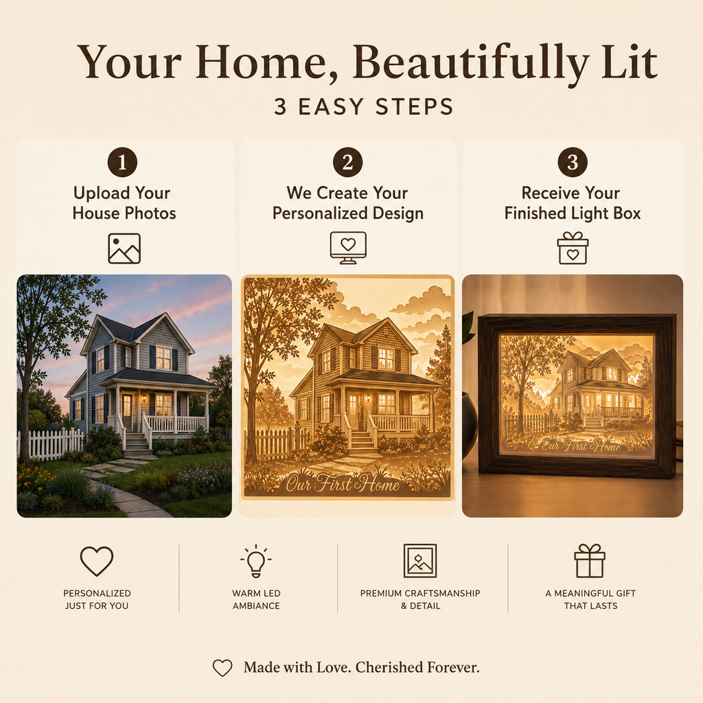 Personalized First Home Paper Light Box – Custom House Portrait
