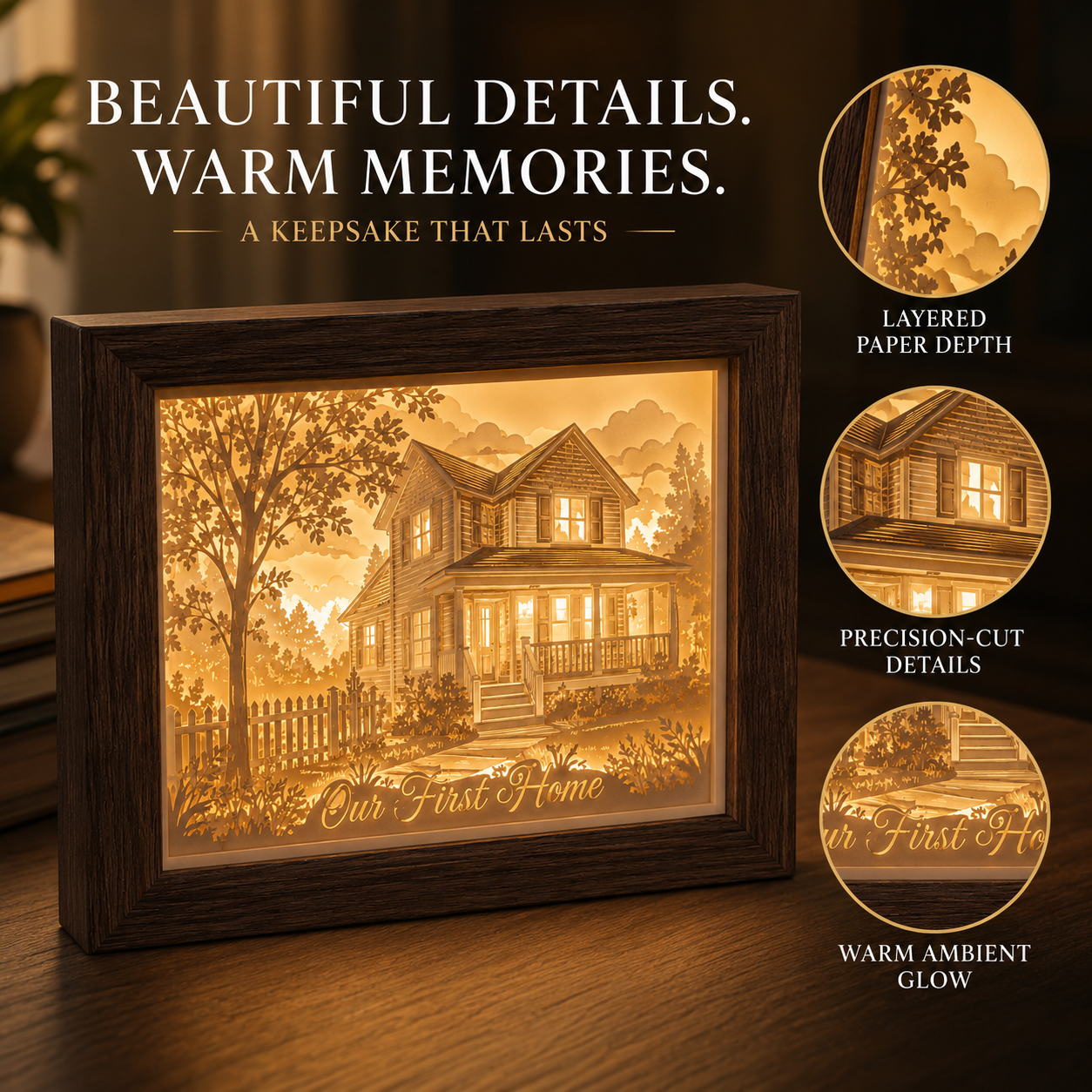 Personalized First Home Paper Light Box – Custom House Portrait