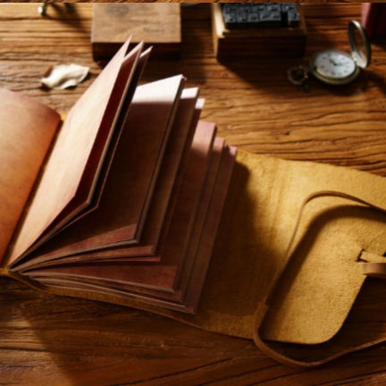 Handmade Crazy Horse Leather Travel Journal, Full Grain Cowhide Notebook with Leather Strap & Decorative Metal Key