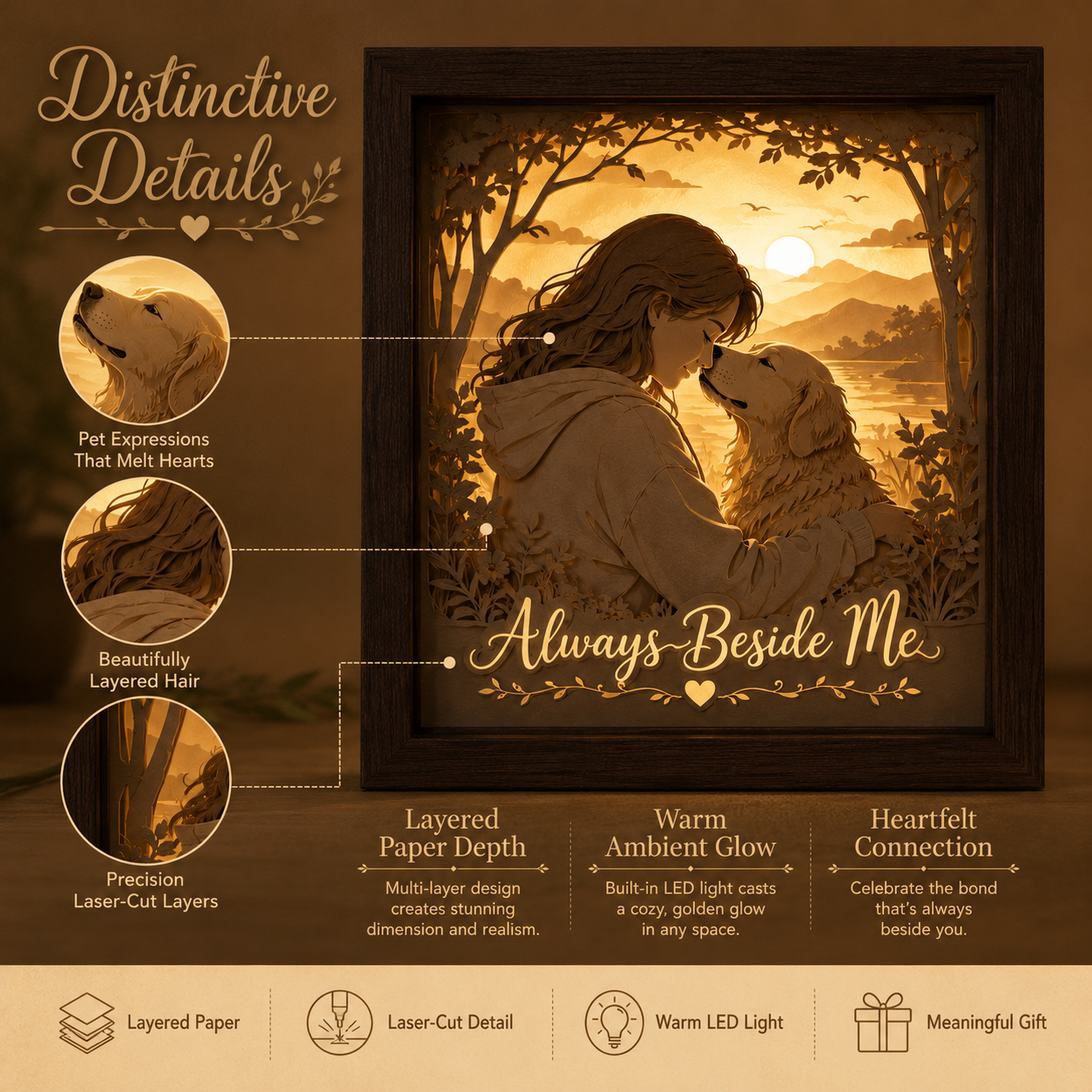 Always Beside Me Personalized Pet & Family Paper Light Box