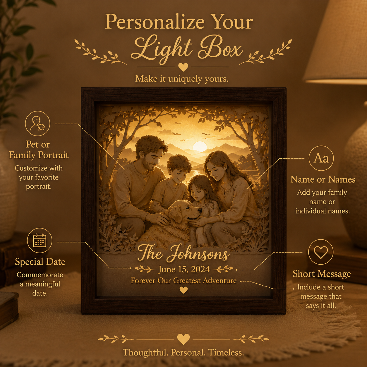 Always Beside Me Personalized Pet & Family Paper Light Box
