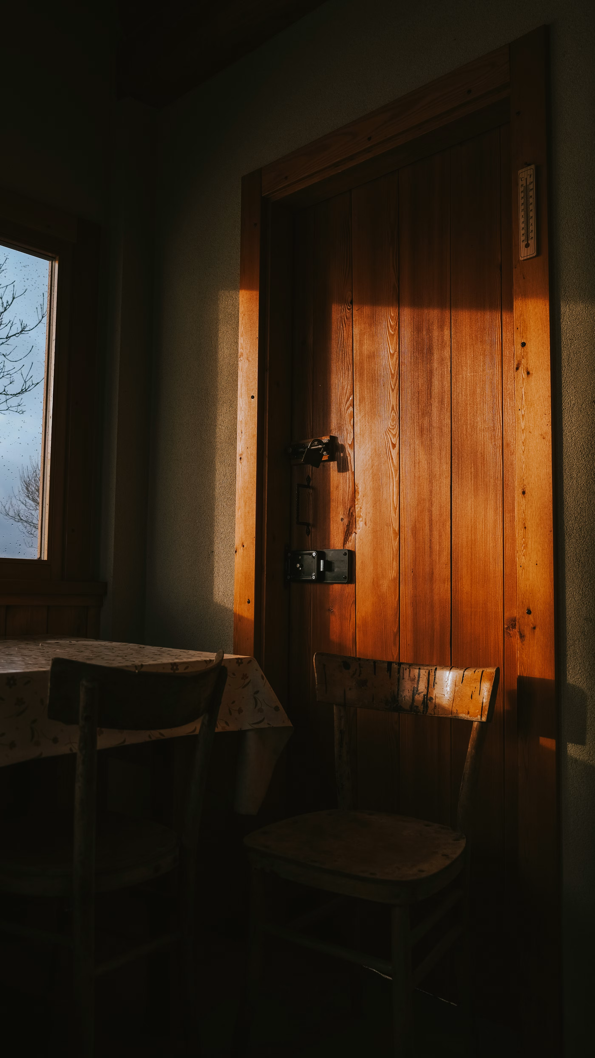 Warm wooden interior in low evening light