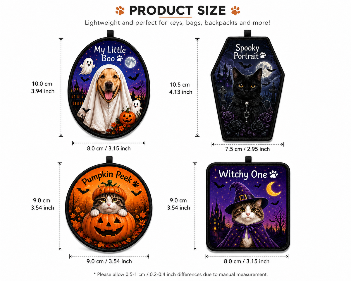 Personalized Halloween Pet Photo Keychain – Custom Dog & Cat Bag Charm