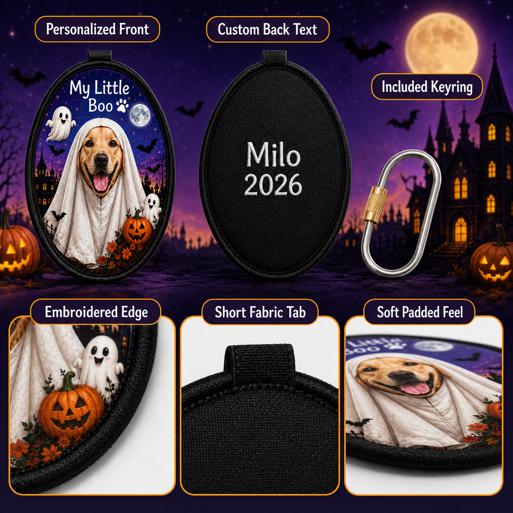 Personalized Halloween Pet Photo Keychain – Custom Dog & Cat Bag Charm