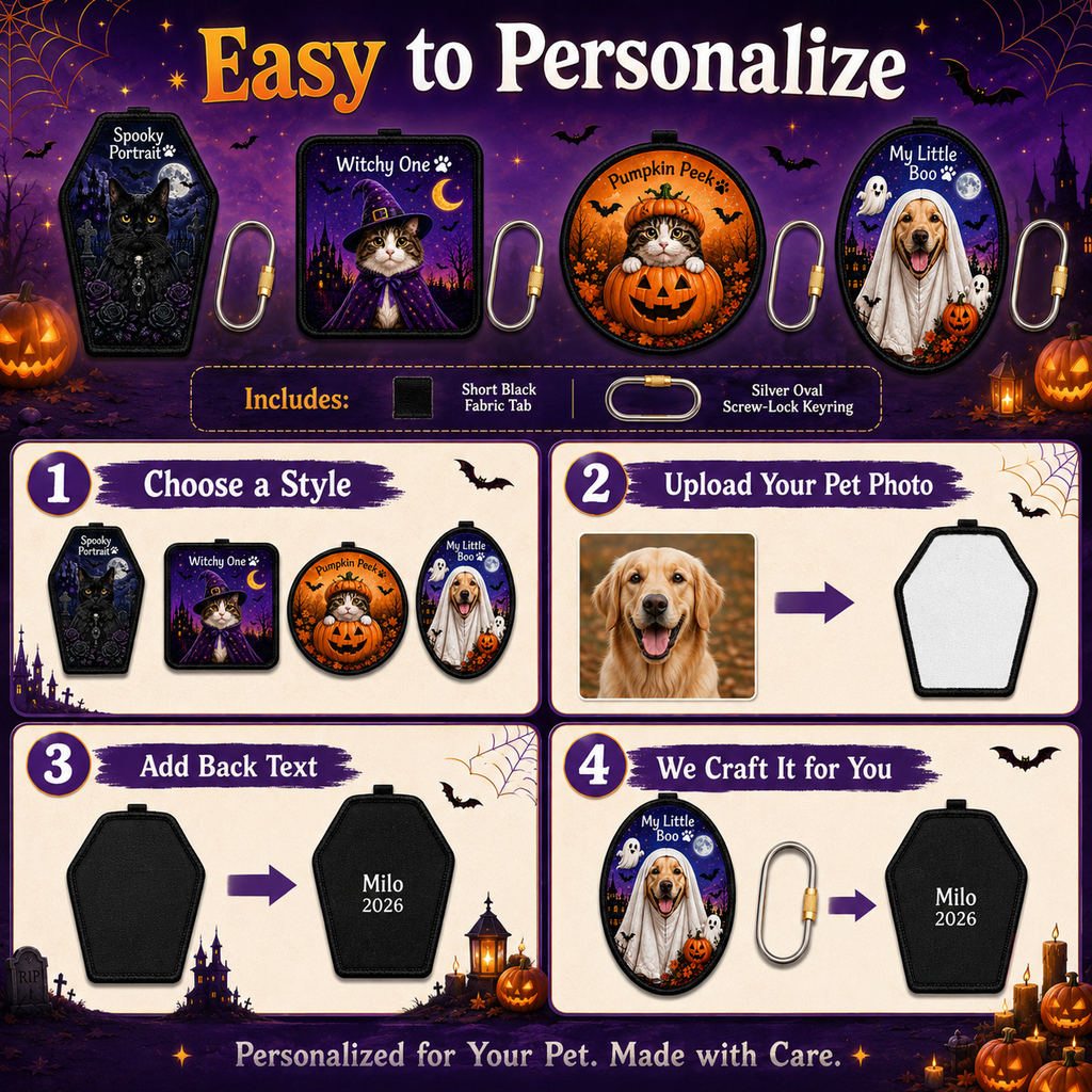 Personalized Halloween Pet Photo Keychain – Custom Dog & Cat Bag Charm