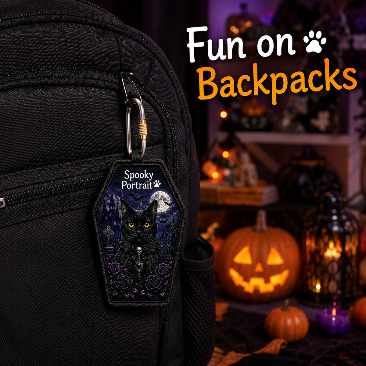 Personalized Halloween Pet Photo Keychain – Custom Dog & Cat Bag Charm