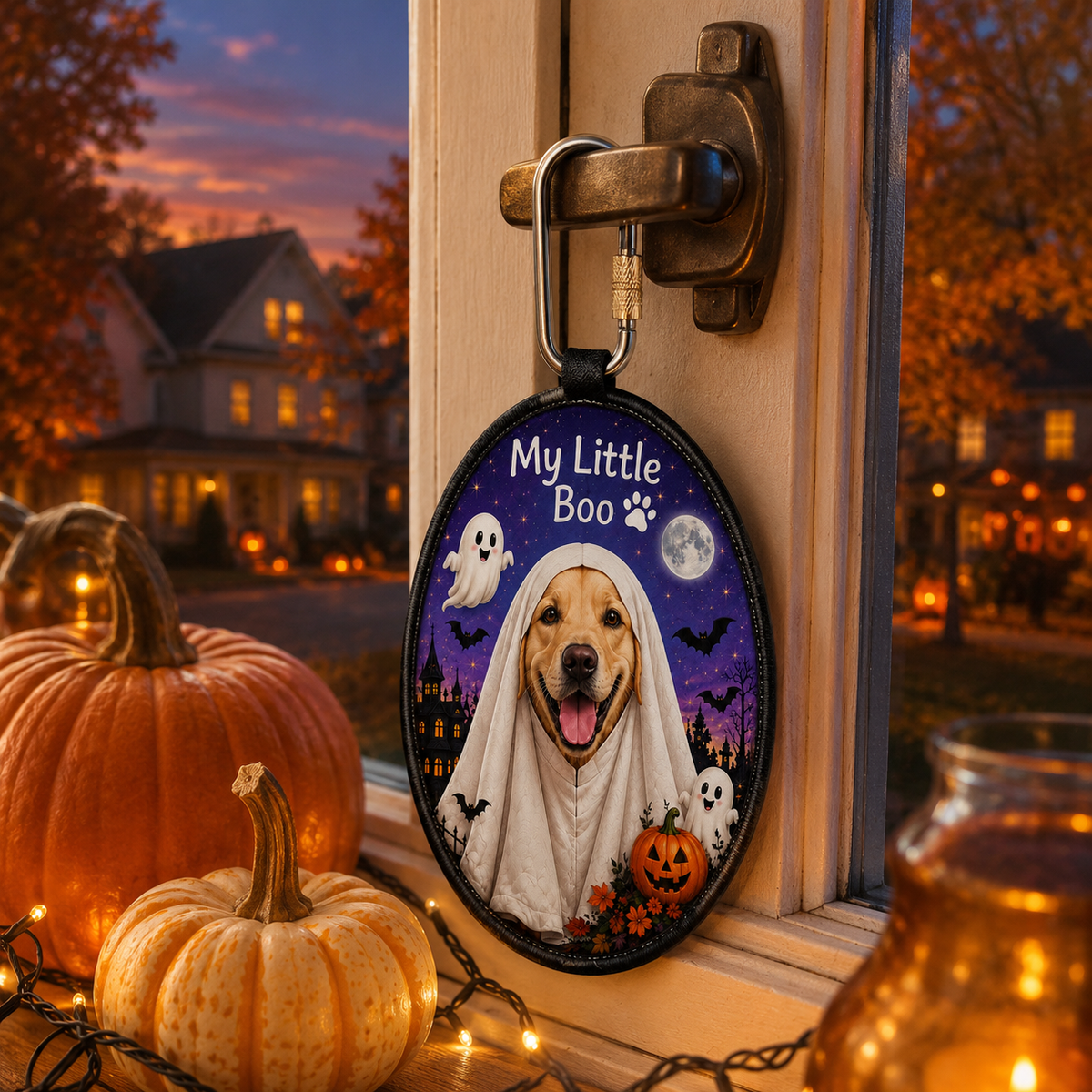 Personalized Halloween Pet Photo Keychain – Custom Dog & Cat Bag Charm