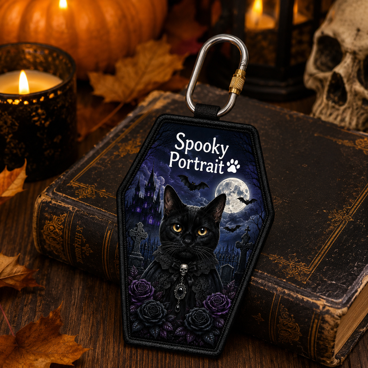 Personalized Halloween Pet Photo Keychain – Custom Dog & Cat Bag Charm