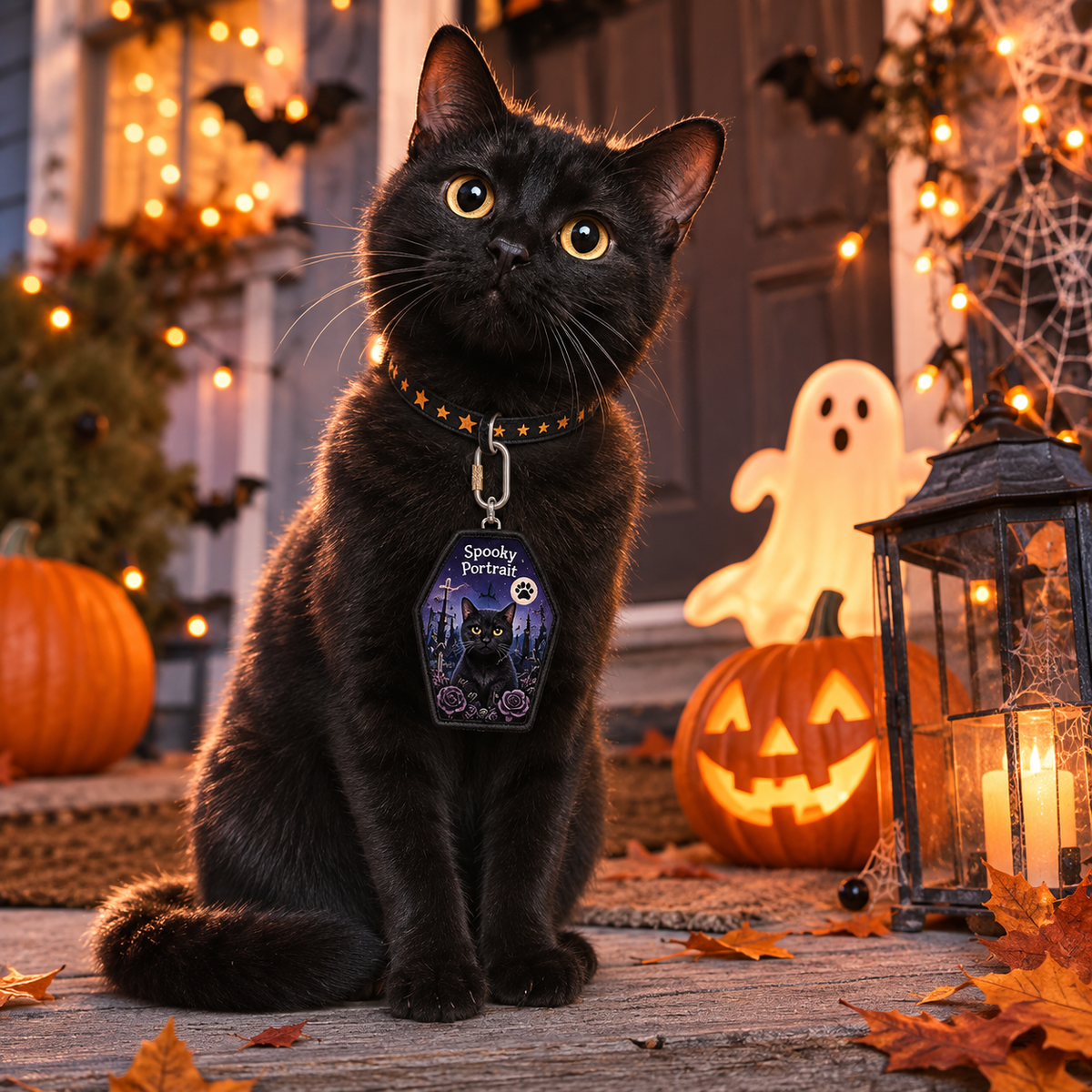 Personalized Halloween Pet Photo Keychain – Custom Dog & Cat Bag Charm