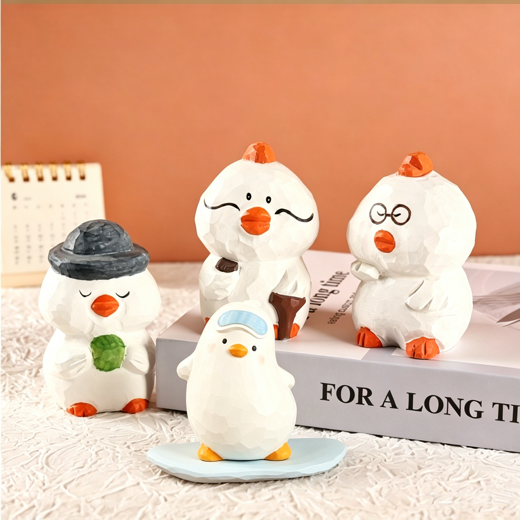 Cute Handmade Wooden Duck Ornaments, Creative Tabletop Art Decor for Home Office Car Decoration