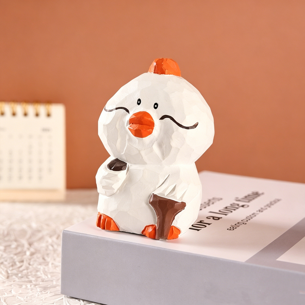 Cute Handmade Wooden Duck Ornaments, Creative Tabletop Art Decor for Home Office Car Decoration