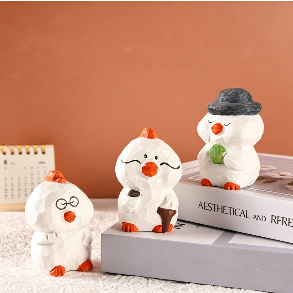 Cute Handmade Wooden Duck Ornaments, Creative Tabletop Art Decor for Home Office Car Decoration