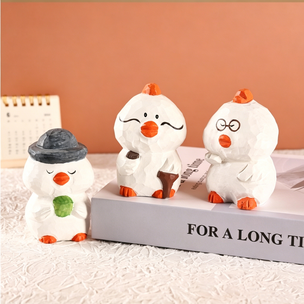 Cute Handmade Wooden Duck Ornaments, Creative Tabletop Art Decor for Home Office Car Decoration