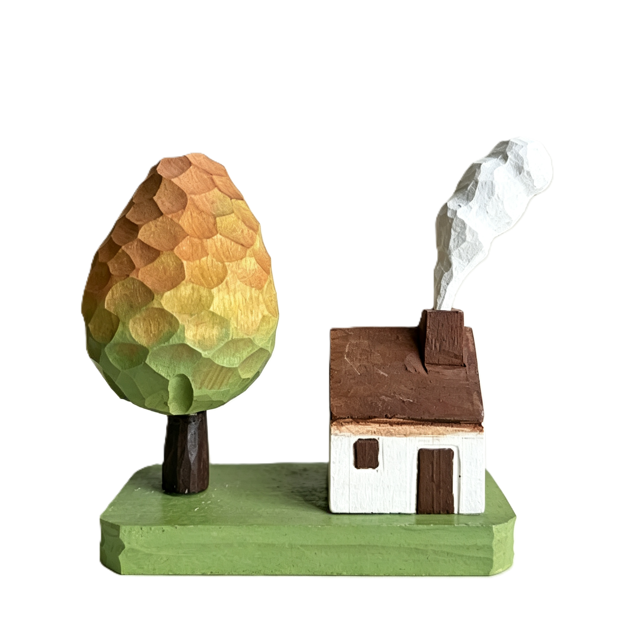 Hand-Carved Wooden Tree Ornament, Compatible with Cottage & Cute Wood-Carved Animals, Desktop Decoration, Whimsical Wood Carving Home Decor, Unique Gift for Desk & Shelf