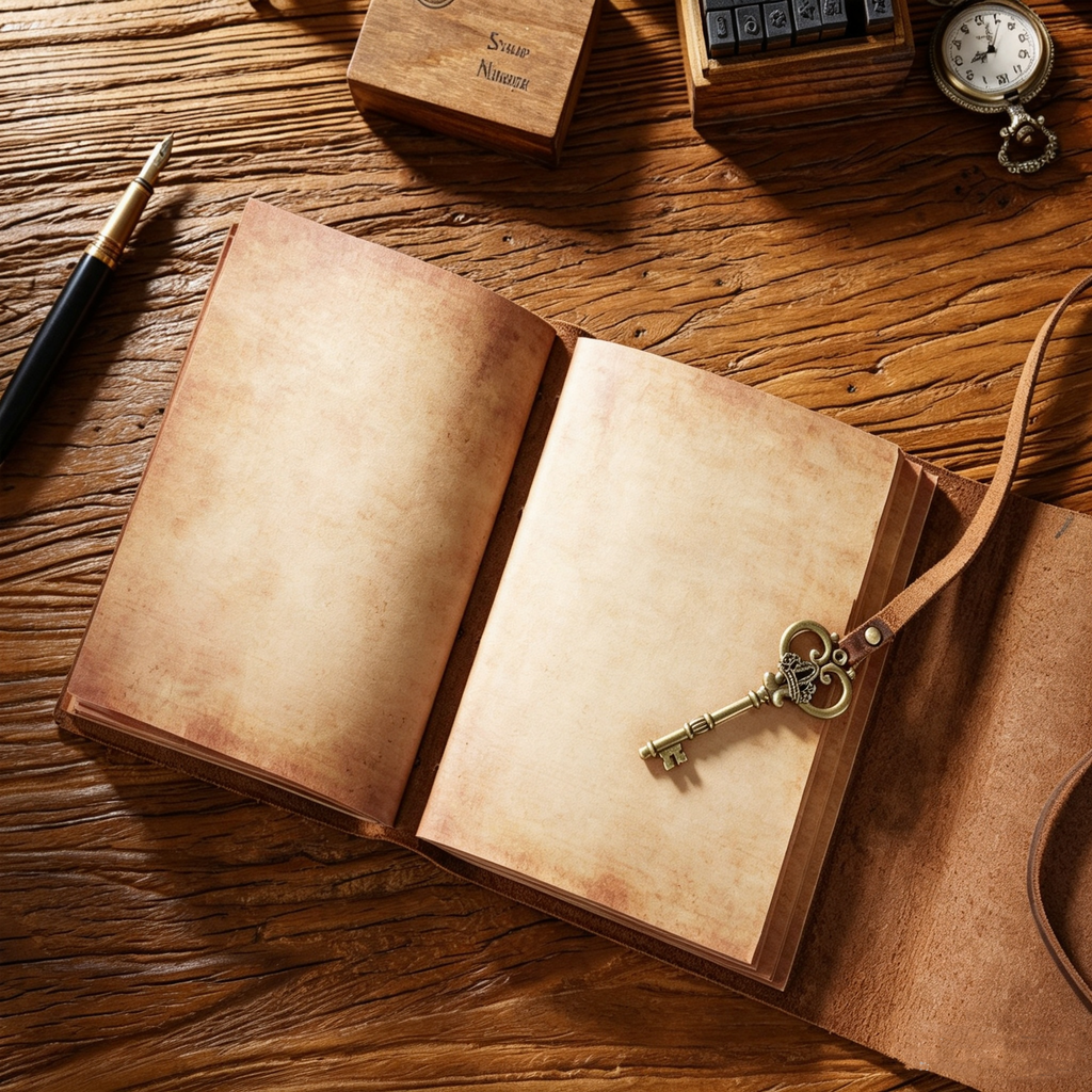 Handmade Crazy Horse Leather Travel Journal, Full Grain Cowhide Notebook with Leather Strap & Decorative Metal Key